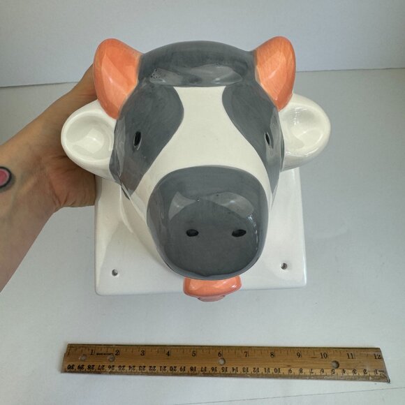 Vtg Himark Ceramic Cow Bull Farm Wall Mount Towel Holder Peaches n Cream w Box - Picture 11 of 15